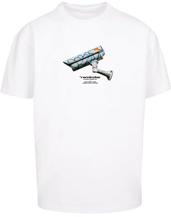 Mister Tee Herren CCTV Oversize T-Shirt – Lockerer Fit, Urban Print mit Überwachungskamera, Statement Streetwear aus Heavy Cotton, White, XL