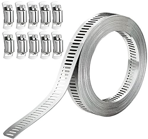 APOMOONS Abrazaderas Metalicas para Tubos, 3m Correa de Metal Perforada 10 Piezas Sujetador, Abrazaderas de Acero Inoxidable 304 para Tuberías de Gas Domésticas, Tuberías de Agua, Tanques
