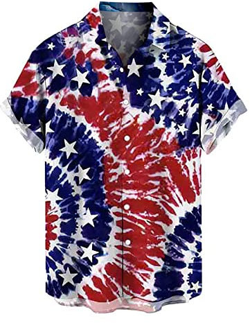 Shirt Kurzarm Umlegekragen Shirt Hemd Herren Sommer Casual Independence Day American Flag Print