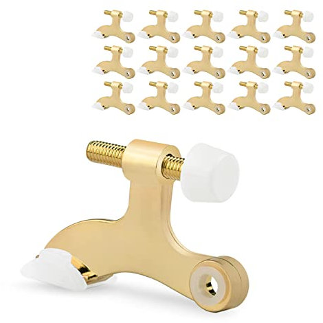 KOVOSCH 16 Pack Hinge Pin Door Stopper Bright Brass - Adjustable Heavy Duty Gold Hinge Pin Door Stops with White Rubber Bumper Tip