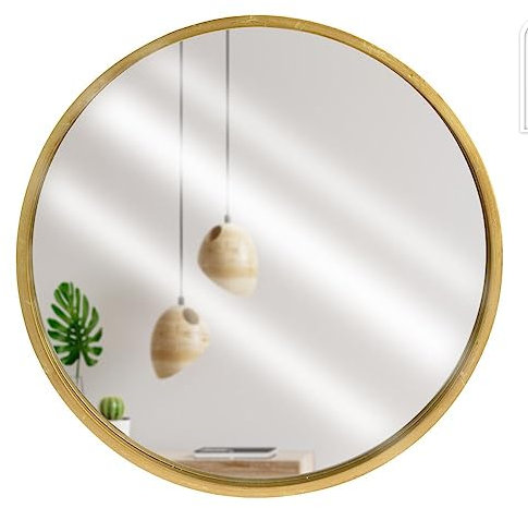 Vilde Runder Spiegel 30 cm - Gold Holzrahmen - Dekorativ Für Büro, Restaurant, Salon - Modernes Design - Wandspiegel Rund Ideal Für Wohnzimmer, Flur, Schlafzimmer - Klassische & Moderne Innenräume