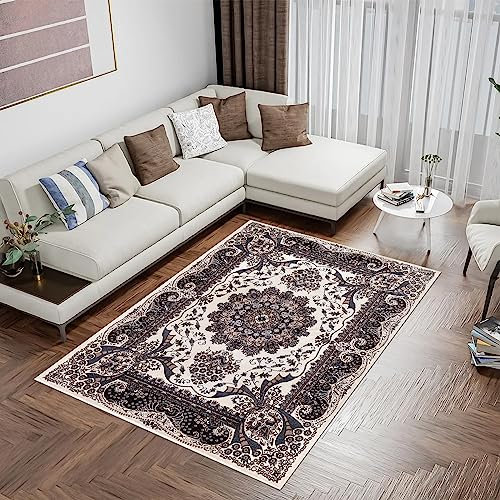 renoazul® Large Cream Rug For Living Room - Rada Oriental Rug - 120 x 170 cm - Washable Bedroom Carpet For Living Room and Hearth Rugs For Fireplaces