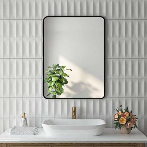 Goezes Wandspiegel 50x70 cm Rechteckiger Spiegel mit Metall Rahmen Matt Schwarz, Spiegel Rechteckiger Schwarz Badezimmerspiegel für Bad, Flur, Schlafzimmer, Wohnzimmer