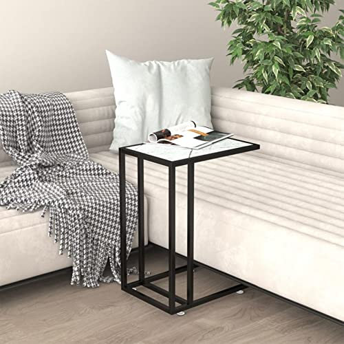 Homgoday Table basse pour ordinateur en marbre blanc, 50 x 35 x 65 cm, verre trempé, table de salon, table de bureau, chambre à coucher, jardin