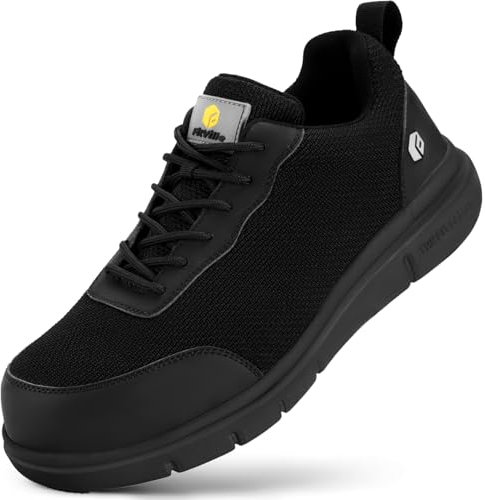 FitVille Sicherheitsschuhe Herren Extra Weite Leicht Atmungsaktive Arbeitsschuhe Stahlkappenschuhe Safety Shoes Anti-Punktion rutschfeste Schutzschuhe Sneaker, Schwarz, 44 EU Weit