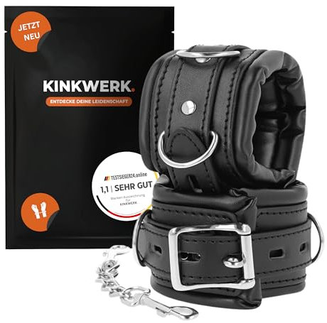 KINKWERK Manschetten BASIC | Fesseln mit Verbindungskette | Flexibel & Robust für Bondage-Spiele | Komfortables Innenfutter | Ästhetisches, diskretes Design | BDSM, Bondage (Hand)