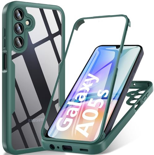 Hensinple Coque pour Samsung Galaxy A05s,Samsung A05s Coque avec Protection D'écran, 360 integrale Antichoc Anti-Rayures écran Protection Case Etui Housse pour Samsung Galaxy A05s -Vert