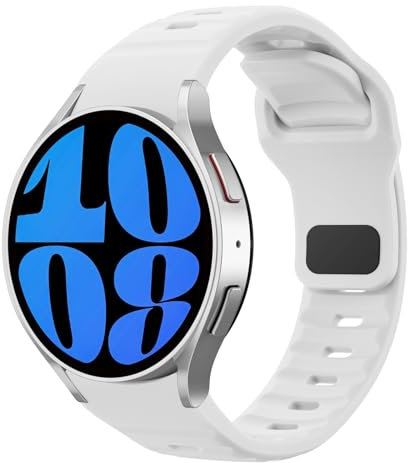 MoKo Correa Robusta Compatible con Samsung Galaxy Watch 7 FE 6 5 4 40mm 44mm/Watch 6 Classic 43mm 47mm/5 Pro 45mm/4 Classic 42mm 46mm, 20mm Pulsera de Repuesto de Silicona para Hombre, Blanco