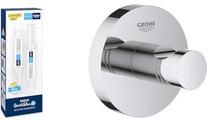 Grohe QUICKFIX - Kleber- Set für BadAccessoires & Essentials - Bademantelhaken (robuster Haken, langlebige und pflegeleichte Chromoberfläche, einfache Montage), chrom, 40364001
