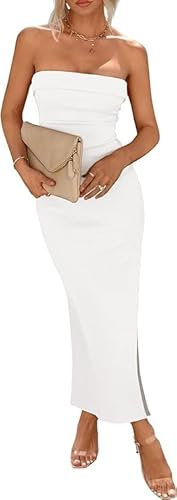 Generisch Damen ärmellos Backless einfarbig figurbetont Fischschwanzkleid Abendkleider Sommer Kleid Trägerlos Seitenschlitz Lange Ausgehen Casual Elegante Party Midi Fitt
