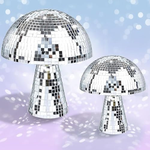 2 Stück Disco Pilze,Disco Pilz Gro,Spiegel Pilz Disco,Disco Pilze Silber,Discokugel Deko,Disco Pilze für Heimdekorationen,Bühnenrequisiten,Spielzubehör,Schulfeste,Partyartikel und Zubehör