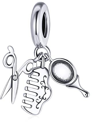 Pulsera Mujer，Tijeras de Plata de Ley 925, peine, espejo, herramientas de belleza, juego de utensilios de cocina, tenedor, sartén, colgante para pulsera