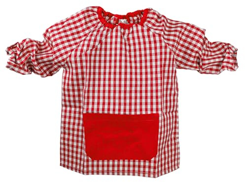 various Vestaglia scolastica per bambini Babi scuola bambino o ragazza per asilo e scuola quadrata con tasca elastica su polsini e collo, rosso, 3 anni