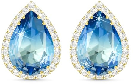 Linawe Ohrringe Blau Aquamarin Blaue Blauer Stein Ohrringe Gold, Ohrstecker Schmuck Damen, Goldene Ohrhänger Accessoires Hypoallergene Nickelfreie