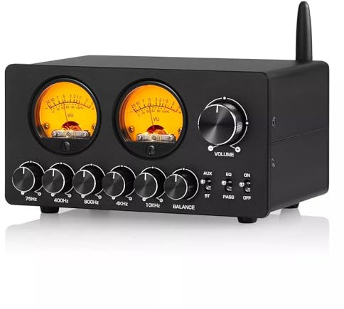 Douk Audio 5 Band Equalizer Bluetooth EQ Vorverstärker für Heimstereo/Computer-Lautsprecher/Verstärker mit VU-Meter (EQ5-TONE Upgraded Version)