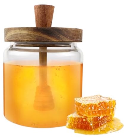 WPPQWP 500ml Honiggläser, Honigspender, Honigglas mit Honiglöffel, Versiegelter Honigtopf, Honigglas aus Glas für Sirup Bienenstock Küche Speicherung