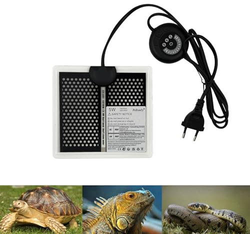 PeSandy Terrarium Heizmatte, Reptil Heizmatten mit 7 Knöpfen zur Temperatureinstellung für Reptilien Schildkröte Schlange Eidechse Gecko Frosch Einsiedlerkrebs, 15x14CM Reptilien Heizkissen