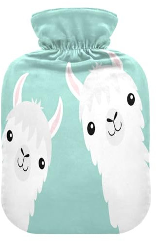 Wärmflasche mit Bezug, Lustige Lama Alpaka 1L Auslaufsicher Wärmbeutel für Hand Füße Wärmer Nacken Schulter Rücken Muskel Schmerzlinderung Kaltkompresse