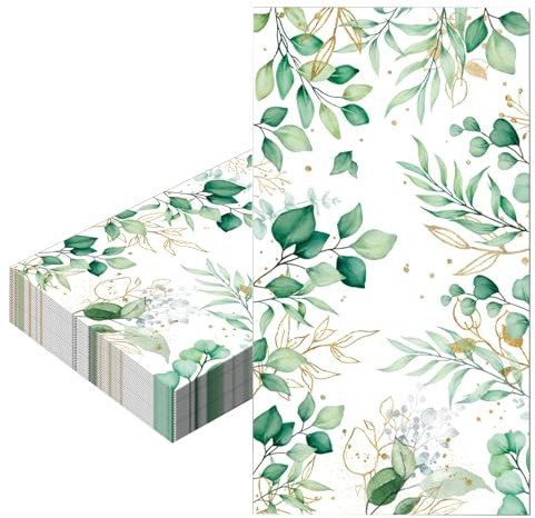 20Pcs Sage Green Eucalyptus Napkins Serviettes Disposable 40x33cm,Leaf Paper Green Napkins Leaves Guest Tissue Cocktail Dinner Napkins for Birthday Baby Shower Boho Wedding Engagement Baptism Party