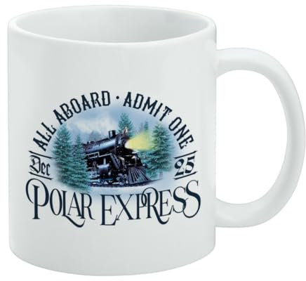 Polar Express All Aboard Ceramic Coffee Mug, Novelty Gift Mugs for Coffee, Tea and Hot Drinks, 11oz, White