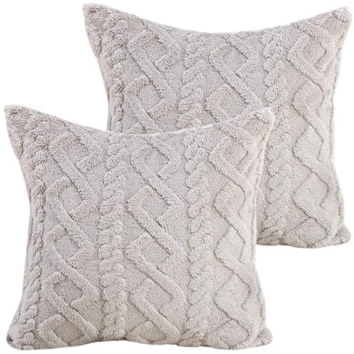 CutitiUU 2er Set Kunstpelz Kissenbezüge 45x45 cm,Plüsch-Kissenbezug,Kissenbezüge,weicher Plüsch,Diamant-Design,weicher Plüsch-Kunstfell,Boho,für Sofa,Schlafzimmer,Auto (Grau)