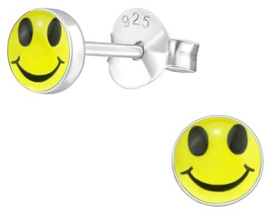 Monkimau Smiley-Gesicht Kinder Ohrringe | 925 Silber | Mädchen Ohrstecker Schmuck | Hypoallergen & Nickelfrei | Kinderohrringe Geschenkidee