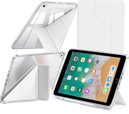EspZanthic Coque pour iPad 9,7 Pouces (6ème/5ème Génération, 2018/2017) /iPad Air 2/iPad Air/iPad Pro 9.7 avec Porte-Stylet, 6-in-1 Angles de Vue Multiples, Arrière Transparent