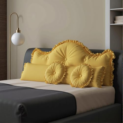 Kissen Bett Rückenkissen, Lesekissen für Bett und Sofa mit Nackenkissen und 2 runden Kissen, großes Keilkissen mit waschbarem Bezug, rückenkissen für Ideal zum Anlehnen im Bett