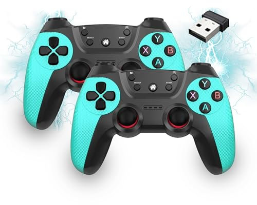 XIXIMENG USB Doppeltes Kabelloses Controller für Multiplayer, für Linux/Android-Telefon für Game Box/Game Stick/Windows PC/TV Box/Android,Plug & Play 2,4G Gamepad mit Hall-Effekt Joysticks (Cyan)