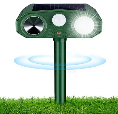 Ultrasonic Cat Repellent for Gardens uk, Solar & USB Ultrasonic Animal Repeller 3 Modes, Waterproof Fox Deterrent with PIR Motion Sensor and LED Light for Repelling Cats, Foxes and Dogs