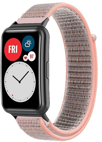 Breathable Sport Armband für Huawei Watch Fit/Watch Fit Special Edition, Nylon Uhrenarmband Armbänder, Ersatzarmband für Huawei Watch Fit Elegant/Fit New/Fit SE (Pink)