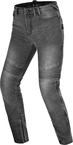 SHIMA Zenith Motorrad Jeans Damen mit Protektoren GFLEXX Knieprotektoren Motorradhose Kurzgrößen Hosen für die Frau Protektorenhose Textilhose Urban Stretch Jeanshose Lang (Frauen, Grau, 24/30)