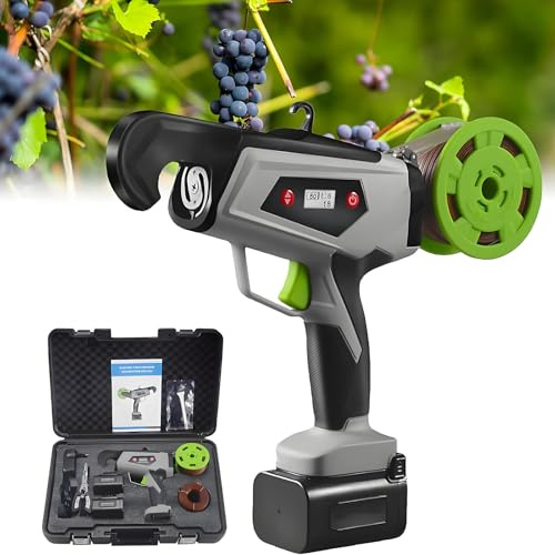 SAIYERUS Máquina para Atar Viñas, Máquina Eléctrica para Atar Plantas De Jardinería, Pistola para Atar Hortalizas, Uvas, Tomates, Pepinos, Pimientos Y Flores, Atadora Eléctrica De Plantas, 2 Baterías