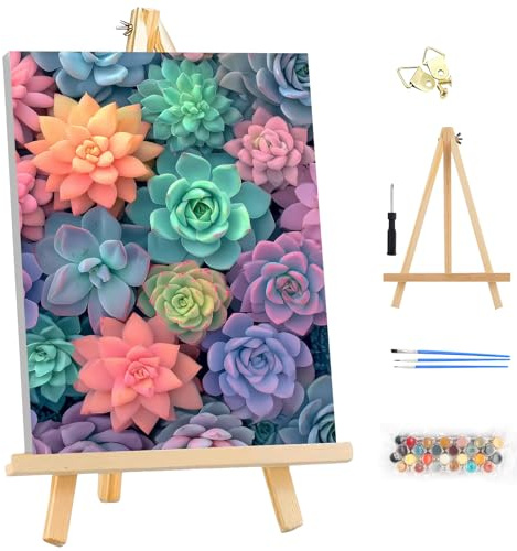 MEIYUDA Paint by Numbers Kits for Adult with Frame Succulent, DIY Canvas Oil Painting Kit for Adult or Beginner, Arts and Crafts Kit for Home Wall Decor 25x35cm