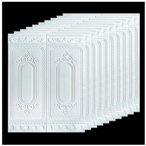 Wandverkleidung Selbstklebend Wasserfeste, selbstklebende Wandaufkleber, 3D-Tapetenschutz-Wandpaneele, einfach zu installierende und zu reinigende Wandpaneele für das Wohnzimmer(White 1)