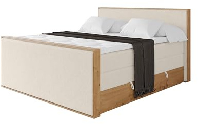 ALTDECOR Boxspringbett mit Matratze und Lattenrost, Topper, Fußteil,Polsterbett mit Bettkasten, Bett mit Stauraum H3- und H4- Matratze, Doppelbett, Springboxbett - LOLLI9-Z King Hellbeige 200x200