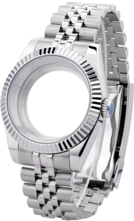 Generisch Silbernes Edelstahl-Mod-Kit, kompatibel mit Rolex Datejust 41 mm 36 mm Zifferblatt NH35 NH36 Uhrwerk, Gehäuse, Hundezahn-Lünette, Armband