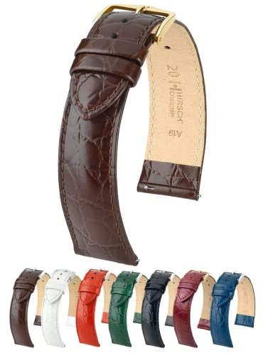 Hirsch Leder-Armband für Uhren Crocograin M 20 mm Braun 12302810-1-20