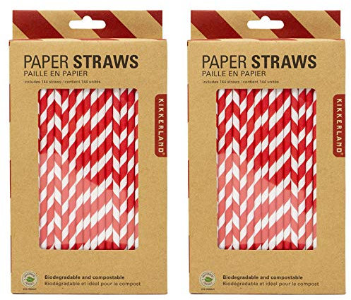Pajitas de papel a rayas rojas y blancas, 2 paquetes de 288 pajitas