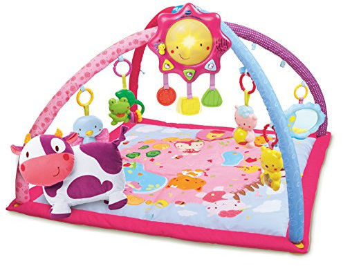 VTech - Lumi Tapis des P'tits Copains Rose, Tapis d'Éveil et de Jeux Musical et Évolutif, Jouet d'Activité et de Développement, Hochets, Peluche Vache, Cadeau de Naissance Bébé - Contenu en Français