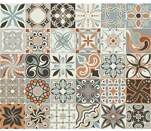 Ambiance-Live Karo-Zement Wandtattoo – AZULEJOS, 15 x 15 cm – 30-teilig