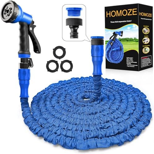 Garden Hose Pipe Expandable Garden Hose with 3/4, 1/2 Fittings, Anti-Leakage - Flexible Expanding Hose with 8 Function Spray Nozzle by Homoze (50FT, Black) (Blue, 50ft)