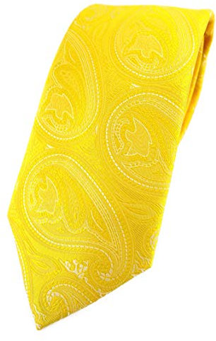TigerTie Designer Krawatte in gelb zitronengelb silber Paisley gemustert