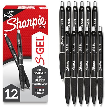 Sharpie S-Gel Pens, Bold Point (1.0mm), Black Gel Ink, 12 Count - Writing, Journaling, Note-Taking, College, Teacher Supplies, Office