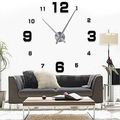 GOTOTOP Große Wanduhr Spiegel DIY 3D Wandaufkleber Uhr Rahmenlose Wanduhr Moderne Dekoration Schwarz