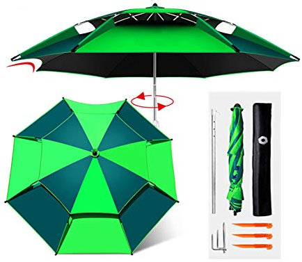 SHXF Sombrilla de Playa Grande Antiviento, Paraguas portátil para Exteriores, Ventilado, Lluvia, inclinación, con Ancla de Arena, para Camping, Parque, Pesca (Verde)