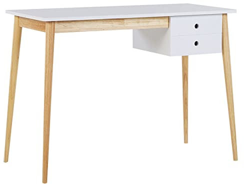 Minimalistischer Schreibtisch in Weiß / heller Holzfarbton 106 x 48 cm Ebeme