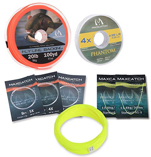 MAXIMUMCATCH Bestprice Fliegenfischen Schnur (Weight Forward, Schwimmende Fliegenschnur) und Fliegenschnur Combo mit Backing Vorfach und Tippet (1F/2F/3F/4F/5F/6F/7F/8F/9F/10F) (Gelbe Combo, WF5F)