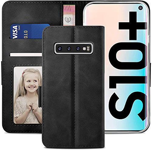 YATWIN Handyhülle für Samsung Galaxy S10 Plus Hülle, Klapphülle Samsung S10 Plus Premium Leder Brieftasche Schutzhülle [Kartenfach] [Magnet] [Stand] Handytasche Case für Samsung S10 + Plus, Schwarz