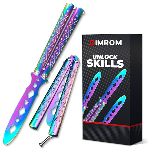 Rainbow 8.2 Practice Butterfly Knife Trainer with Dull Blade - Metal Training Butterfly Knife Practice With Strong & Comfortable Handles - Well-Balanced Gradient Balisong Trainer for Smooth Flipping